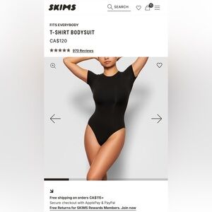 Skims fits everybody tshirt bodysuit, brief style.